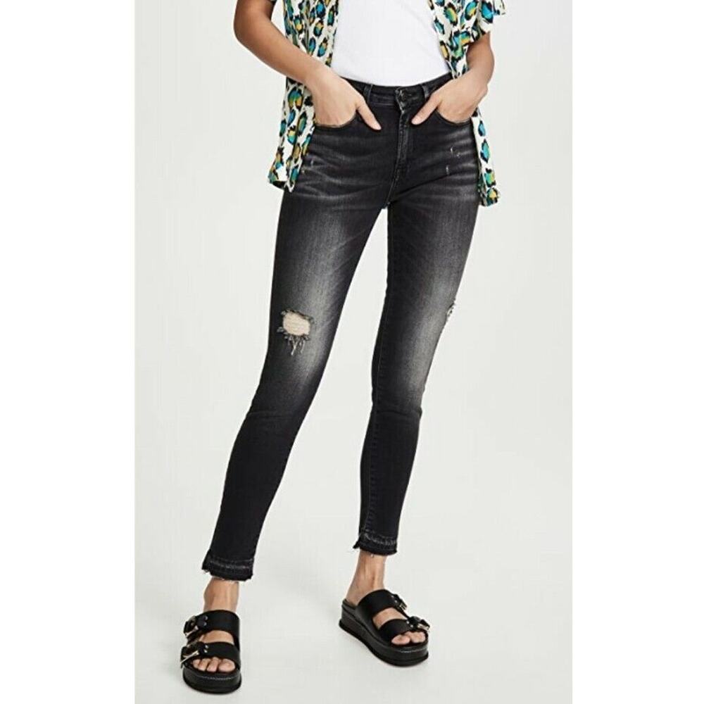 R13 Alison Crop Jeans in Strummer Black Sz 26 Distressed (h